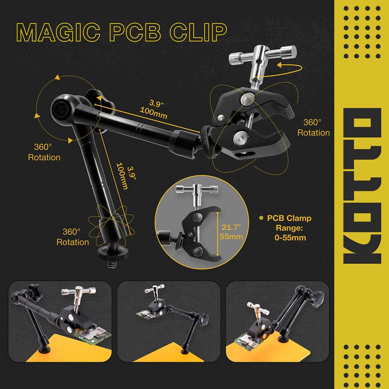KOTTO LED Lighted Magnifying Third Hand Soldering PCB Holder Tool Five Arms Helping Hands Crafts Jewelry Hobby Workshop Helping Station Non-slip weighted base, LED Lamp - Image 3